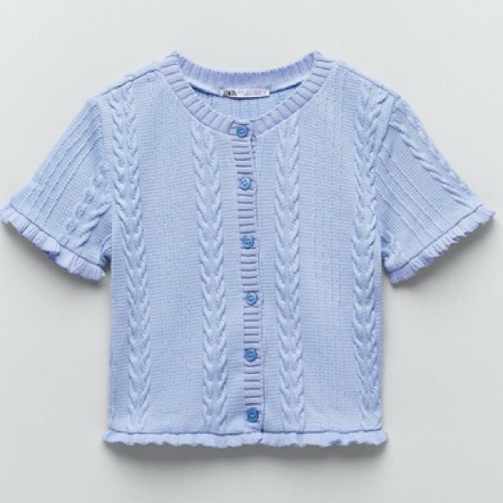 ZARA Light Blue Cable Knit Cardigan Sweater